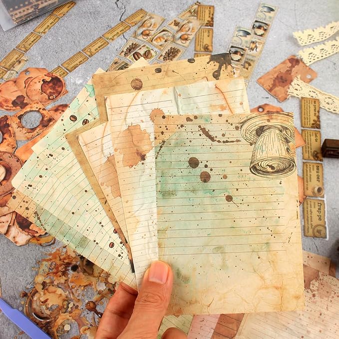 Vintage Scrapbook Kit, 90 Sheets Coffee Stain Manuscripts Materials, - Image 9