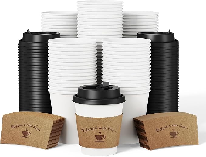 LITOPAK 100 Pack 10 oz Disposable Coffee Cups by LITOPAK