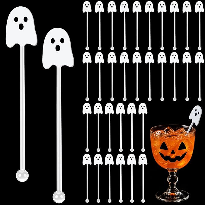 36 Pcs Halloween Drink Stirrers, Ghost Cocktail Sticks by DOTFOOT