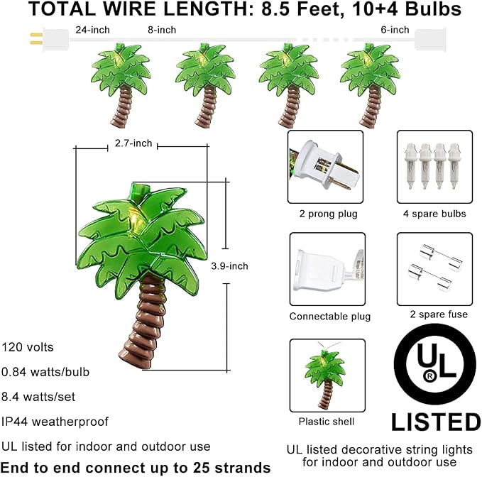 Abeja Palm Tree String Lights, 8.5Ft Summer Patio String Lights - Image 2