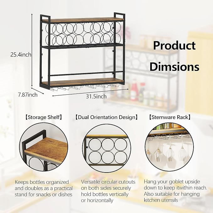 Dokser Wine Rack Wall Mounted Horizontal Bottle Holder, Wall Wine Rack - Image 2