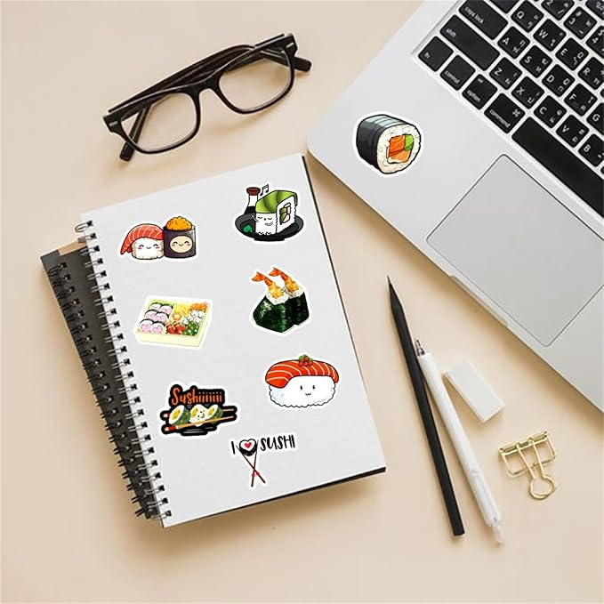 50pcs Cute Sushi Stickers for Kids, Kawaii Food Stickers for Water Bottle - Image 5
