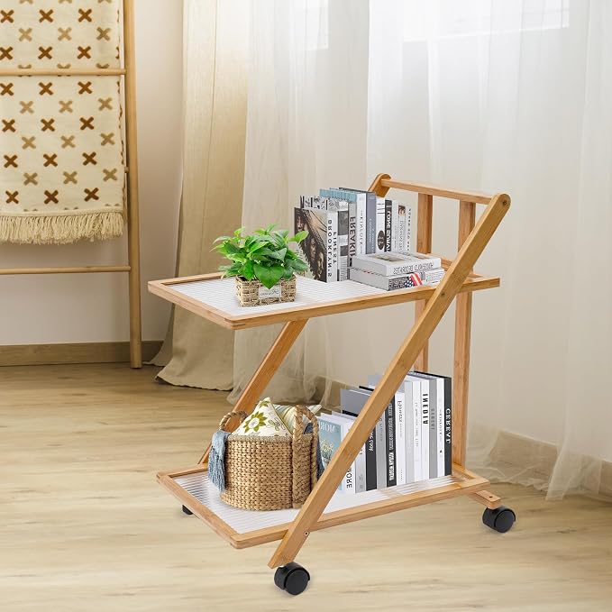 2-Tier Foldable Rolling Coffee Bar Cart Home Utility Cart Storage Organizer - Image 8