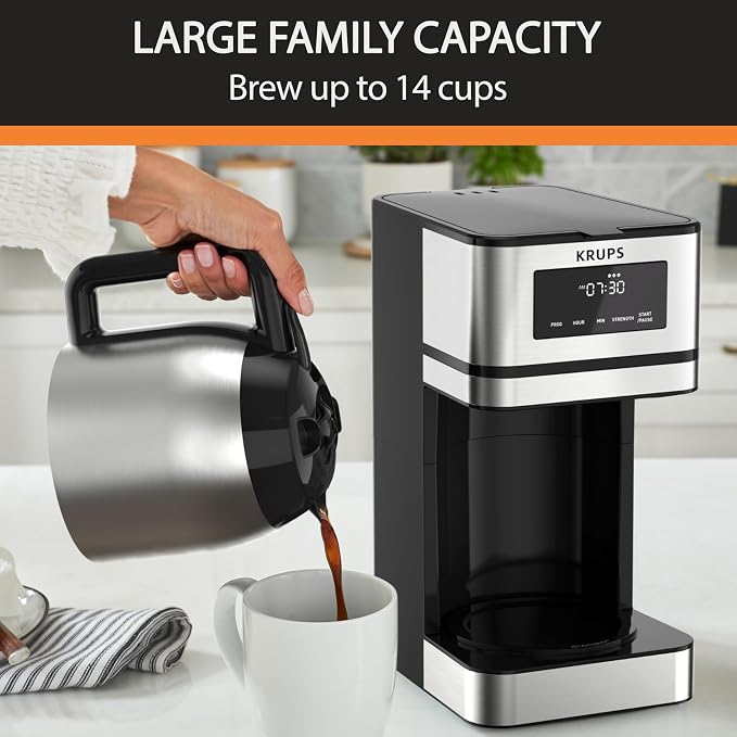 Krups Simply Brew Stainless Steel and Thermal Carafe Drip Coffee Maker 12 Cup - Image 2