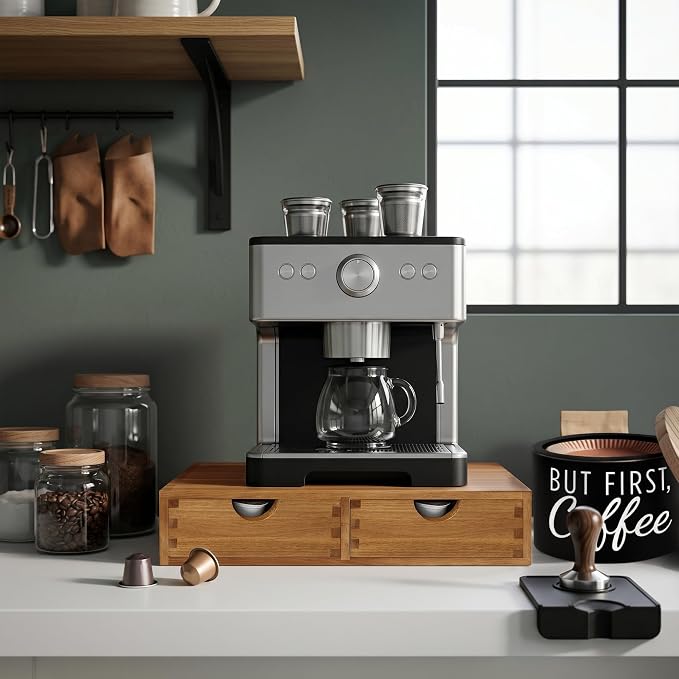 Acacia Wood K Cup Drawer Under Coffee Maker, 30 Pod Wooden K Cup Organizer - Image 7