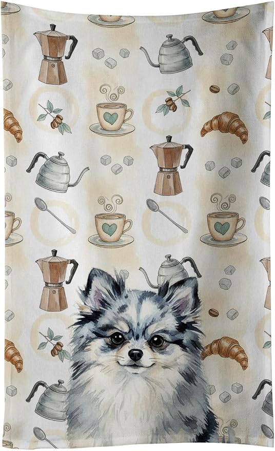 Caroline's Treasures Blue Merle Pomeranian Coffee Bar Kitchen Towel Velour by CarolinesTreasures