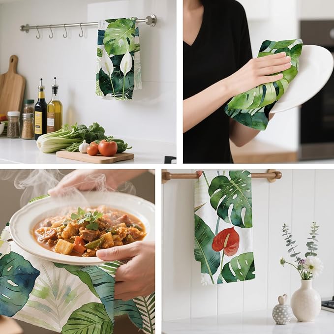 CUTHOLLOW Tropical Plants Decorative Kitchen Towels Set of 4, 25.98"x17.72" - Image 4