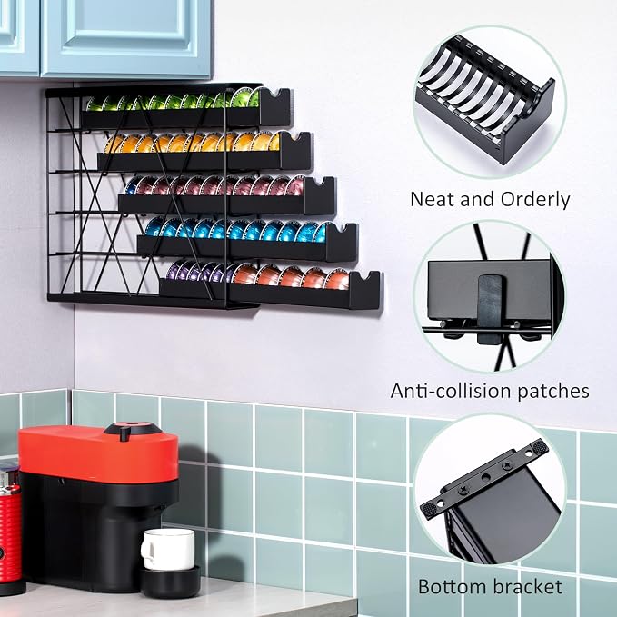 ZCDCP Black Metal 5 Tier Coffee Pod Holder, Nespresso Coffee Pod Holder Coffee - Image 3