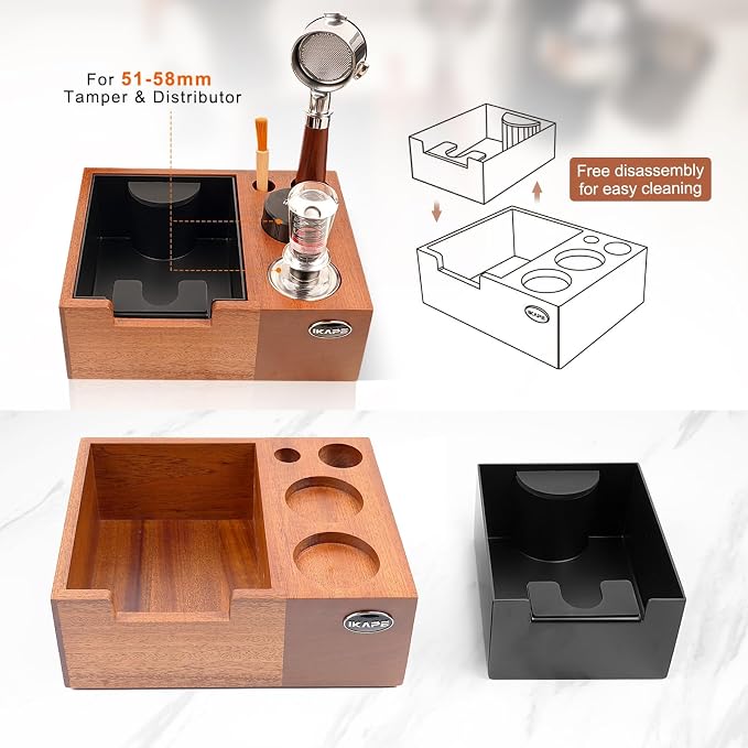 IKAPE 51/53/54/58mm Espresso Knock Box, Sandywood Coffee Station, Tamper Tools - Image 5