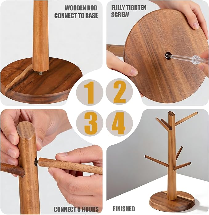 Mug Holder Tree, Acacia Wood Mug Rack - Image 3