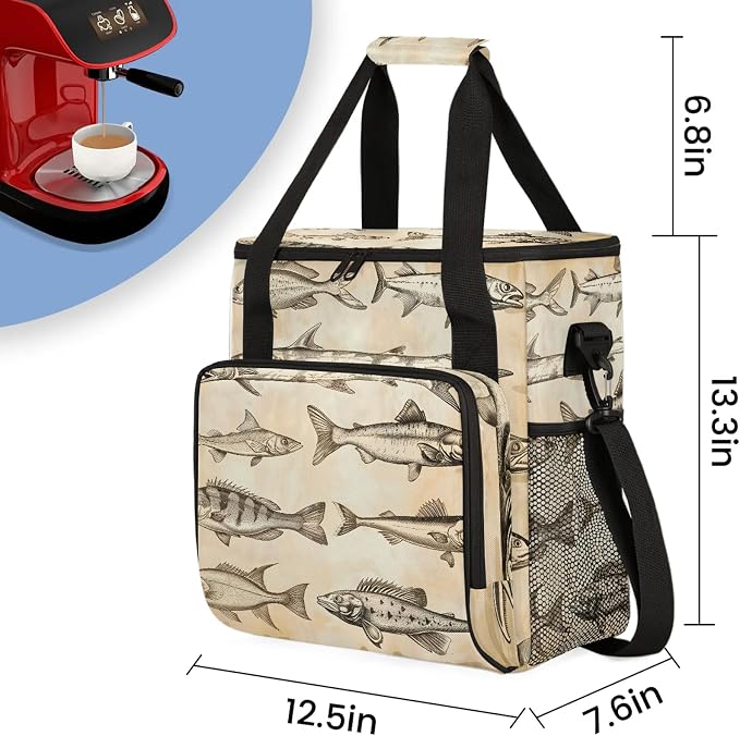 Vintage Retro Fish Coffee Maker Carring Bag, Large Insulated Storage Organizer - Image 2