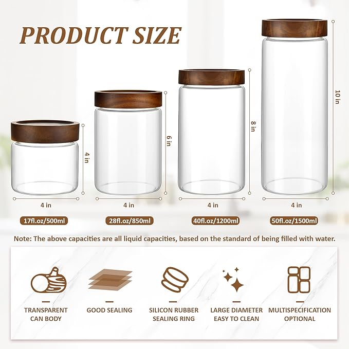 3 Pack 40 fl oz/1200 ml Clear Glass Storage Canister - Image 3