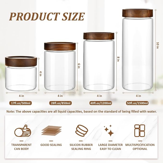 3 Pack 17 fl oz/500ml Clear Glass Storage Canister - Image 3
