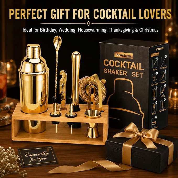 Gold Cocktail Shaker Set, Premium 18/8 Stainless Steel Mixology Bartender Kit - Image 8