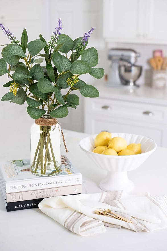 Briful Artificial Eucalyptus Stems in Glass Vase - Image 4