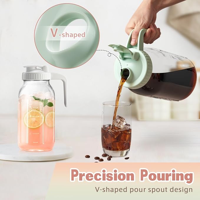 Mason Jar with Pour Spout Lid V-shaped, 2 Quart Iced Tea Pitcher Double Leak - Image 3