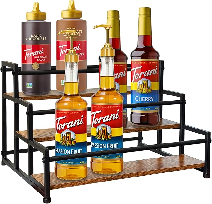 3 Tier Coffee Syrup Organizer 15 Syrup Bottle Holder Coffee Syrup Rack by MJFAJAZF