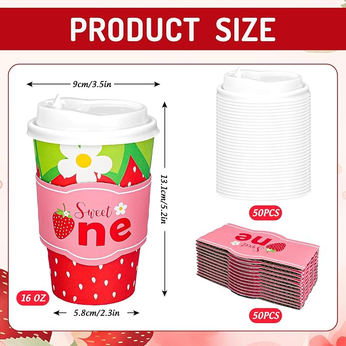 Whaline 50 Set Strawberry Disposable Coffee Cups - Image 2