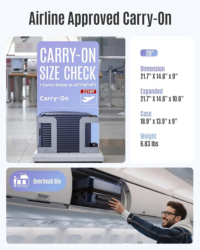 LIGHT FLIGHT Carry On Luggage 22x14x9 Airline Approved, Dark Blue | 22x14x9 - Image 6