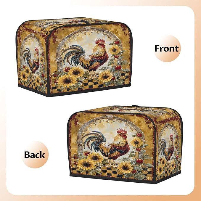 Rooster Farmhouse Sunflower Toaster Cover 4 Slice Wide Slot Washable Appliance - Image 3