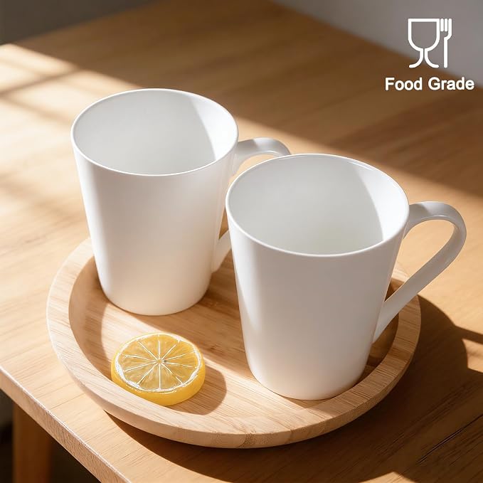 11 Oz Plain White Fine Bone China Coffee Mugs Set of 2, V-Shaped Latte Mug - Image 5