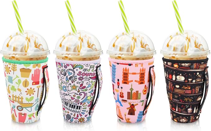 4Pack Reusable Iced Coffee Sleeve Insulator Sleeves by AJLTPA