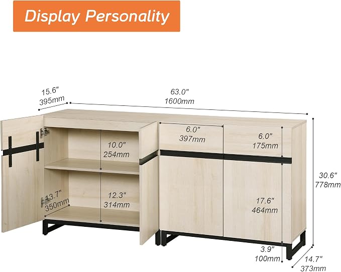 WAMPAT Sideboard Buffet Cabinets, Modern Sideboard - Image 2
