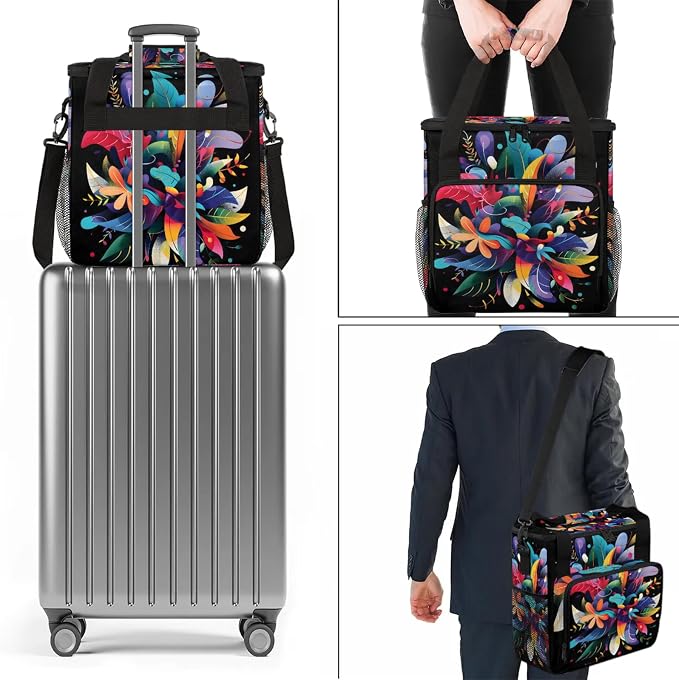 Abstract Flower Plant Leaf Coffee Maker Carring Bag, Large Insulated Storage - Image 7