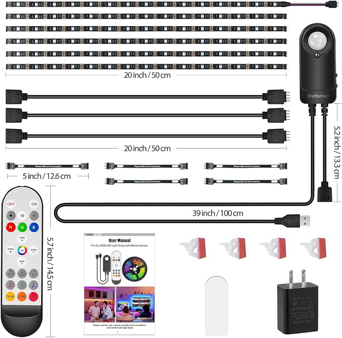 RGB Under Cabinet Lights with Motion Sensor, 6 Pre-Cut LED Strip Lights with - Image 7