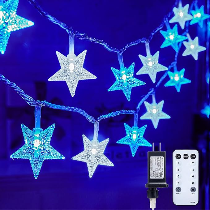 Minetom Blue and White Star String Lights Plug in - 33 ft 100 LED Star Fairy by Minetom