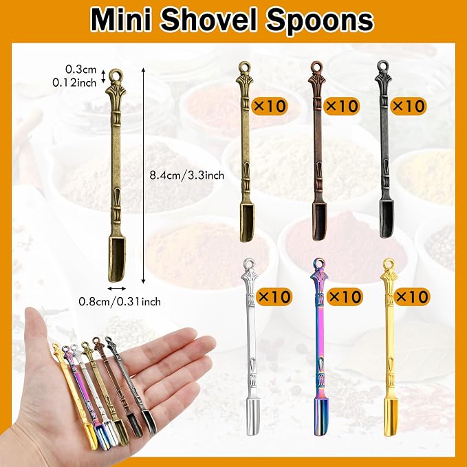 60Pcs Mini Shovel Spoons, 3.23 inch Metal Spices Power Scoop, Tiny Spoons - Image 2