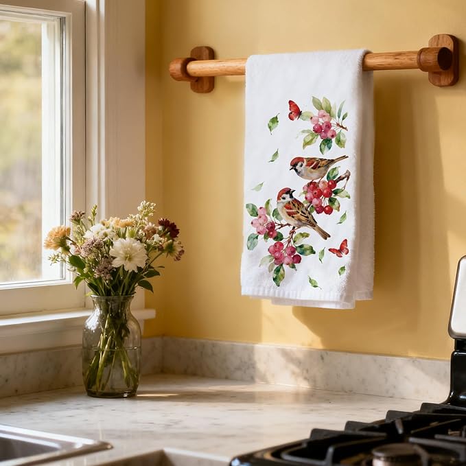 CUTHOLLOW Bird and Flower Decorative Kitchen Towels Set of 4, 15.74"x23.62" - Image 7