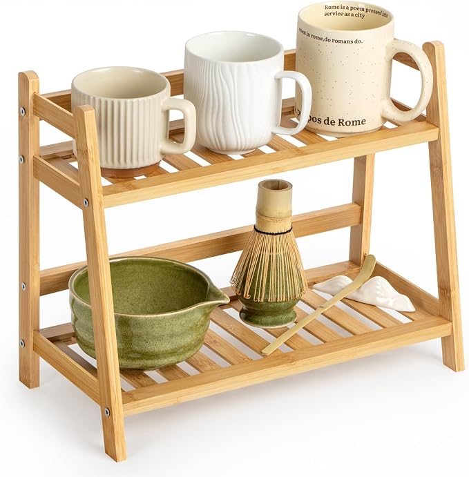 ANBOXIT Bamboo Matcha Station Organizer, Countertop 2 Tier Desktop Shelf by ANBOXIT