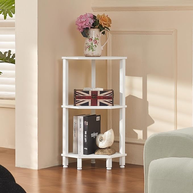YUFAM 3-Tier Corner Shelf with Sturdy 5-Leg Base, Wooden Corner Bookshelf - Image 2