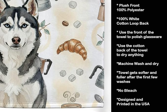 Caroline's Treasures Siberian Husky Coffee Bar Kitchen Towel Velour Plush Front - Image 4