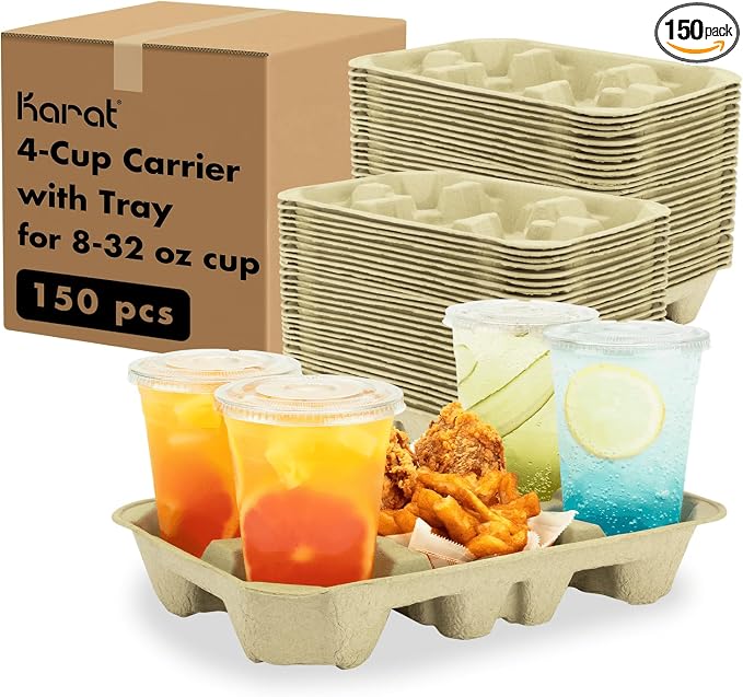 Karat [150 ct 4 Cups 8oz - 32 oz Drink Carrier by Karat