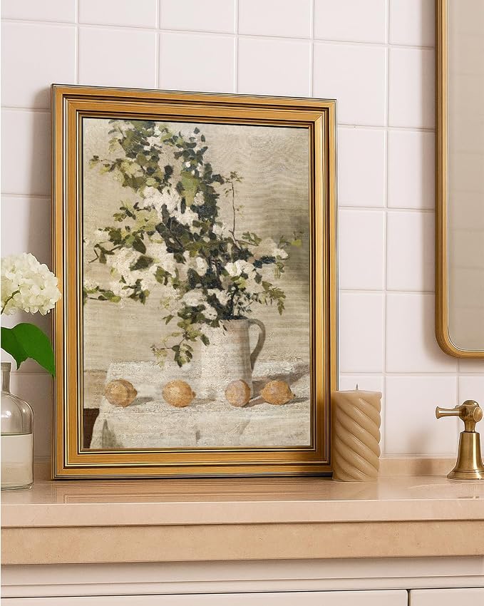 ARPEOTCY Gold Framed Canvas Art Prints, Vintage Lemons and Floral Art Painting - Image 6