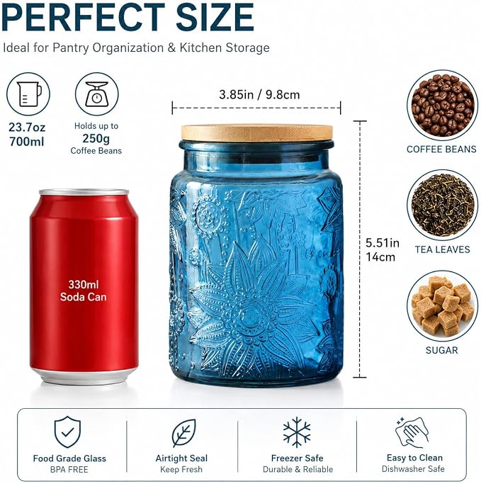 ANSQU 4-Pack Vintage Glass Canisters, 23.7 Fl oz Candy Jars - Image 2