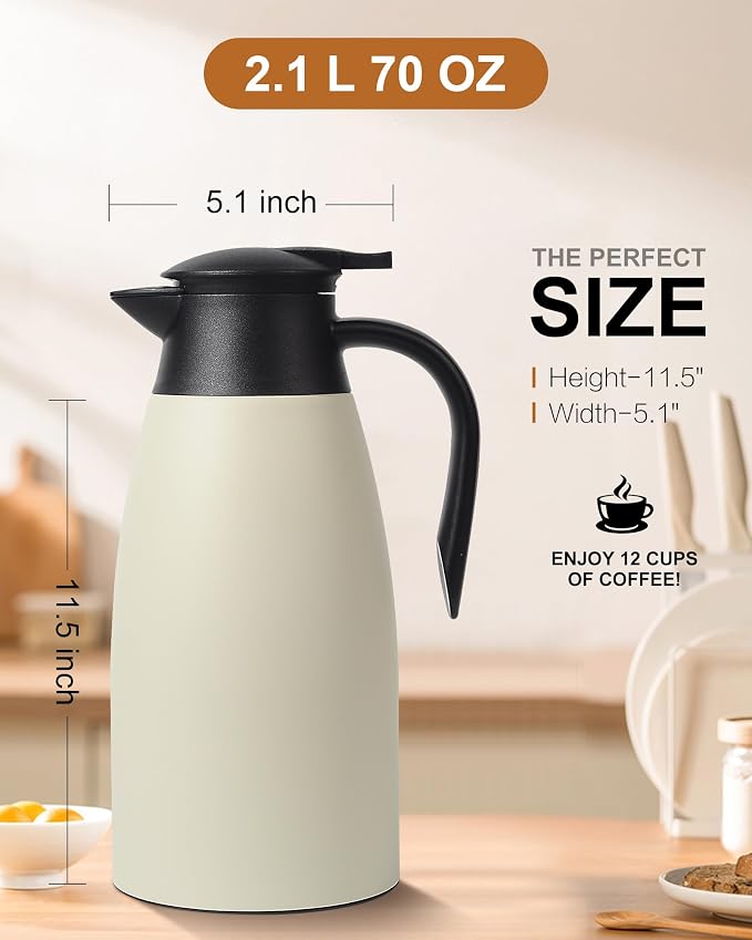 70 Oz Stainless Steel Coffee Carafe, Keeps Hot Beverages - Image 7
