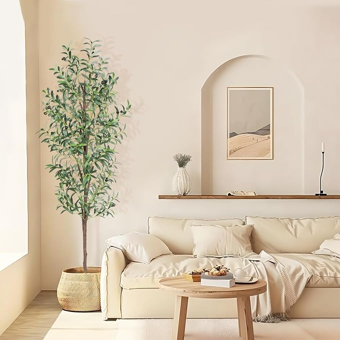 Artificial Olive Tree, 6FT Tall Faux Olive Trees 72in Outdoor Fake Potted Silk by CETRD