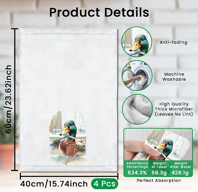 CUTHOLLOW Toilet Wild Ducks Decorative Kitchen Towels Set of 4, 15.74"x23.62" - Image 2