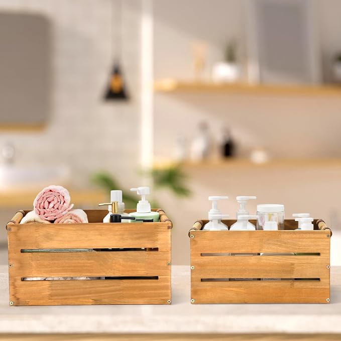 Chunful Set of 2 Rustic Wooden Crate Large Farmhouse Wood Storage Container - Image 6