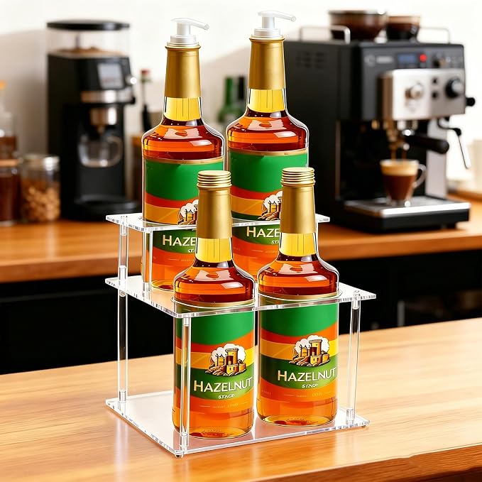 Acrylic Coffee Syrup Organizer, 2-Tier Coffee Station Organizer Holds 4 Syrup - Image 5
