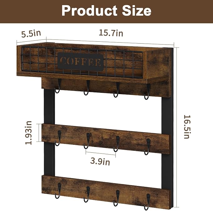 YINMIT Coffee Mug Holder Wall Mounted, Wood Mug Racks - Image 6