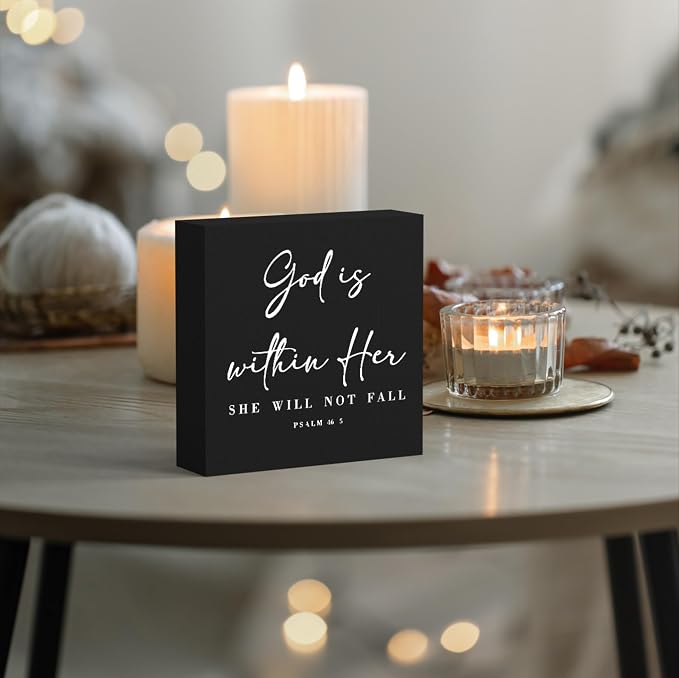 God Is Within Her Bible Verse Artwork Black Wood Box Sign Rustic Farmhouse - Image 4
