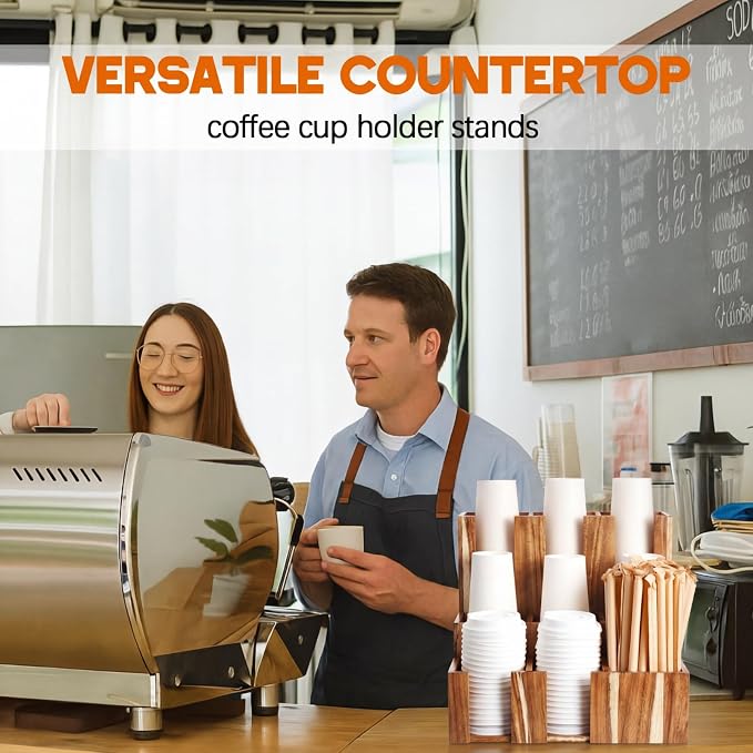 CroBlissful Acacia Vertical Coffee Cup and Lid Dispenser, Coffee Condiment - Image 5
