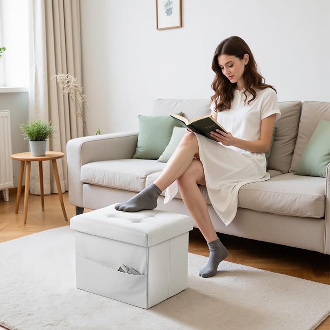 Bsketa Storage Ottoman Foot Rest Stool, Small Leather Storage Ottomans Bench - Image 2