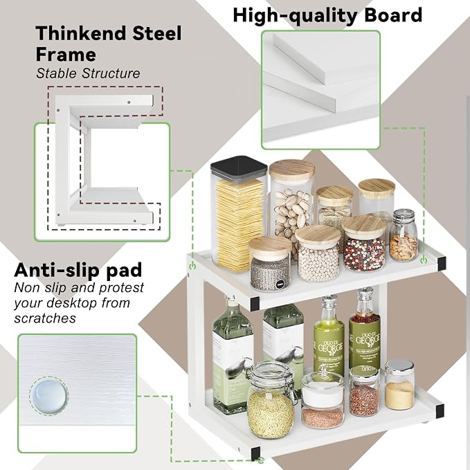 MARTY 2 Tier 12.6"x7.7" Counter Shelf Organizer Kitchen Spice Rack - Image 6