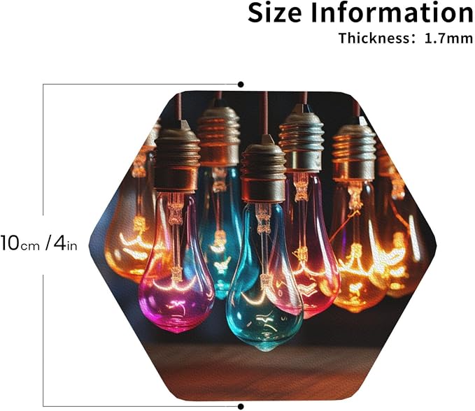 Drink Coasters with Holder A String of Colored Light Bulbs Leather Coasters - Image 2
