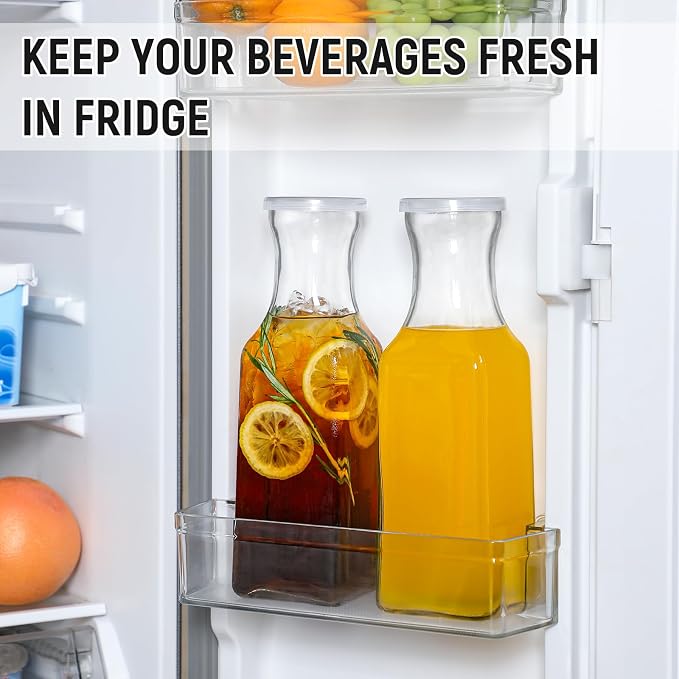 Set of 2 Square Glass Carafe, 1 Liter Clear Glass Pitcher - Image 5